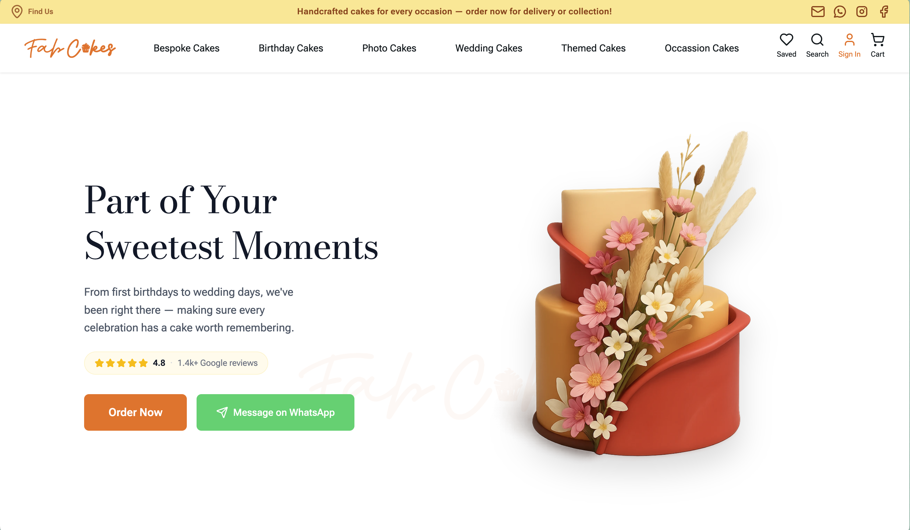 The Fab Cakes website homepage, East Ham, London